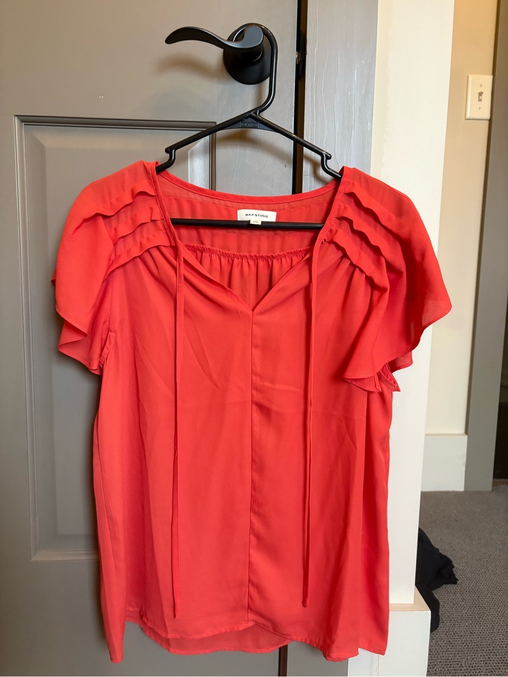 Max Studio Coral Flutter Sleeve Tie-Front Blouse